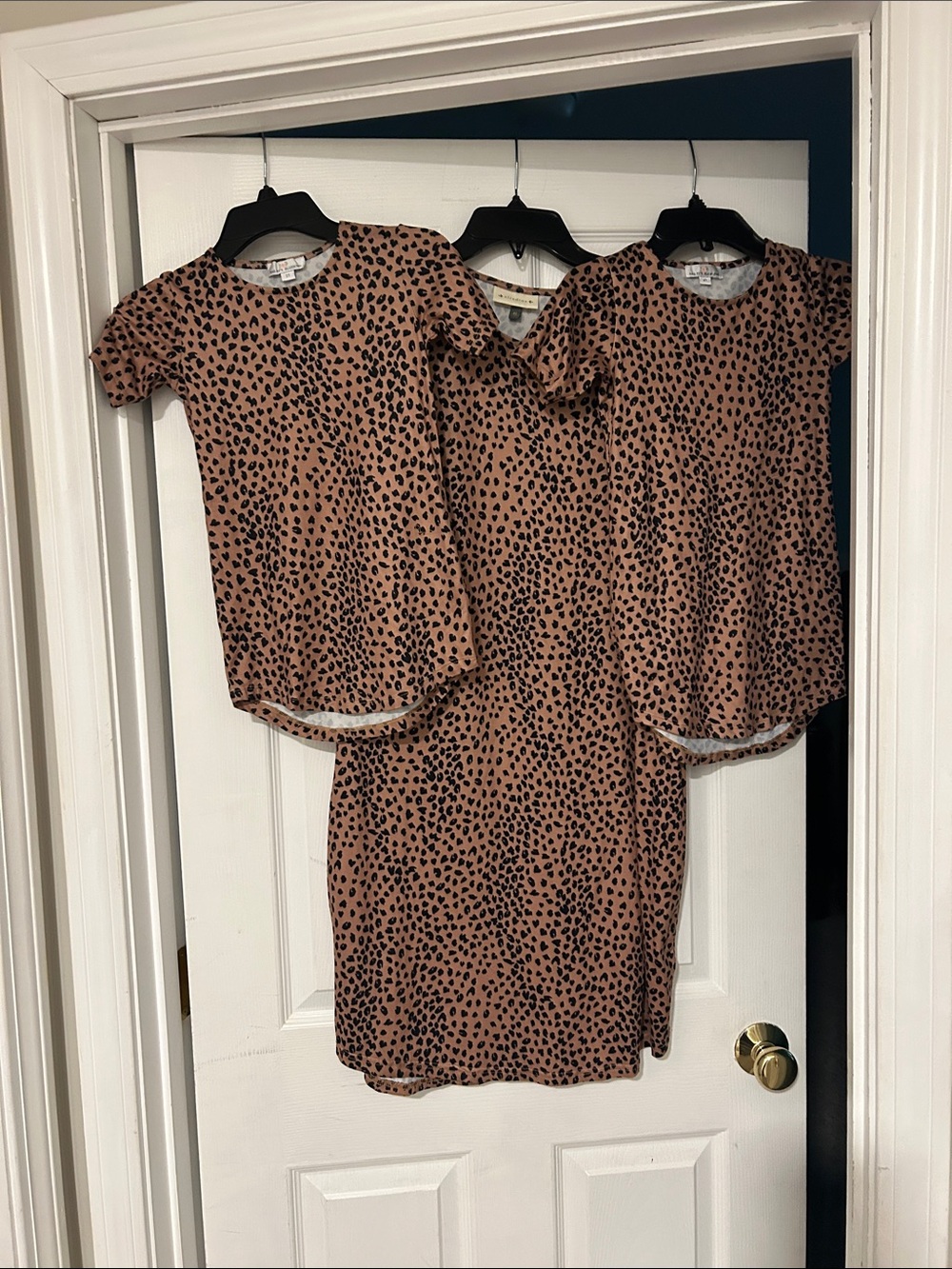 Mommy & me, Baileys Blossoms, Matching Brown Leopard Print Dresses - Set of 3